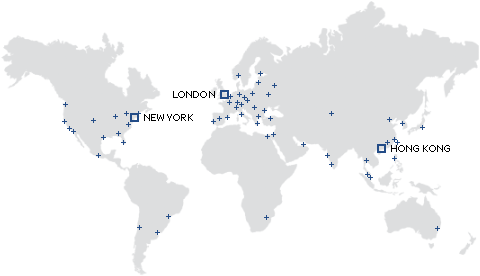 World map of Debtwire office locations