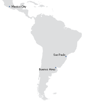 Map showing the locations of MergerID offices in Latin America
