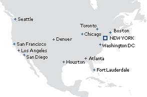 Map of North American Debtwire office locations